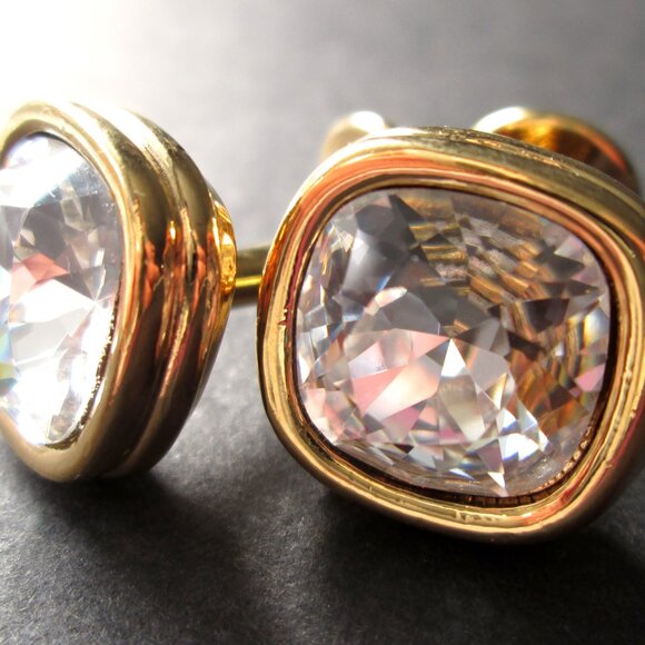 ✨ SWAROVSKI Swan Mark Cufflinks Cuff Links Clear Crystals Gold Tone - Picture 11 of 12